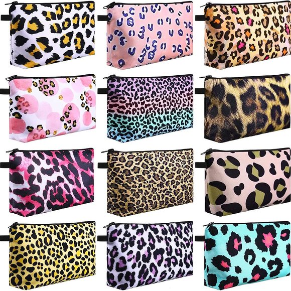 Set Of 12 Leopard Prints Makeup Cosmetic Bags Wholesale Price - Picture 1 of 1